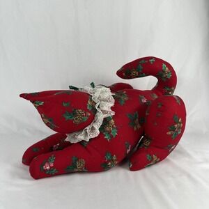 Holiday Cat Fabric Plush LOOMCO Kitten‎ Vintage 90s Christmas Red Figure 1990s